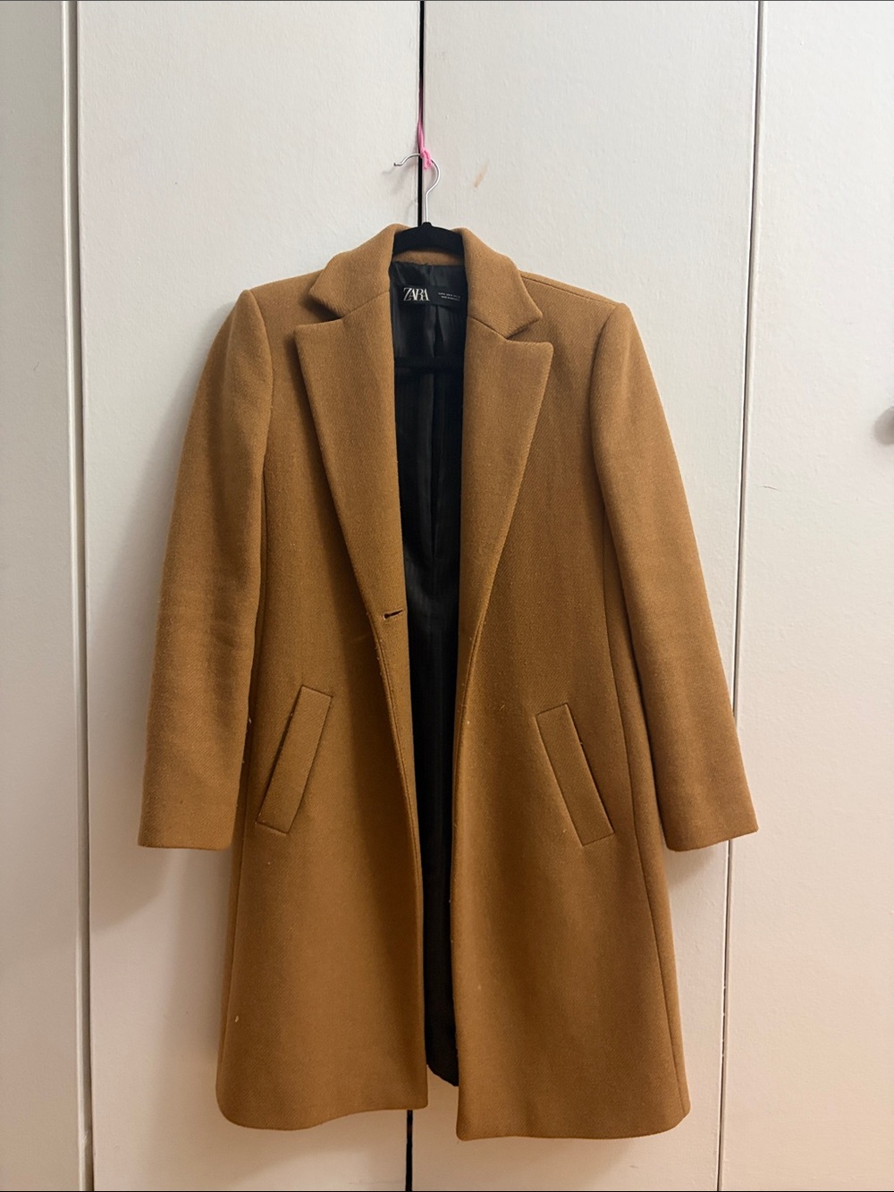 ZARA Camel/Tan Single-Breasted Wool-Blend Coat
